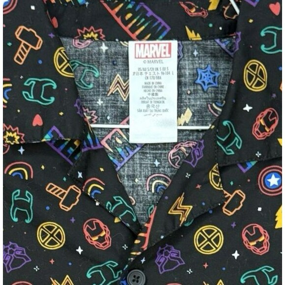 Marvel Avengers Black Rainbow Shirt Button Down 100% Cotton Size Small - Picture 6 of 8